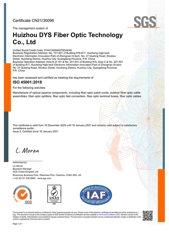 First page of the ISO 45001 certificate