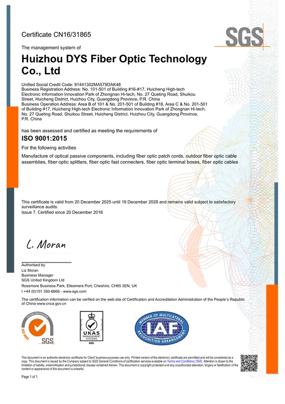 First page of the ISO 9001 certificate