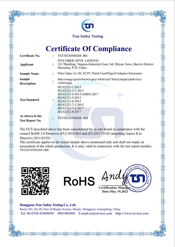 First page of the RoHS certificate