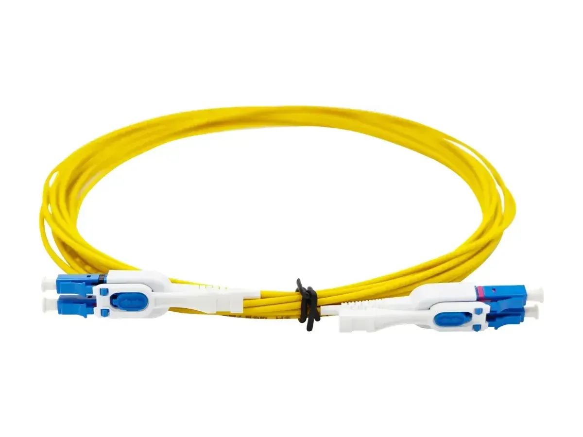 Detailansicht des DYS LC Uniboot Duplex-Steckverbinders